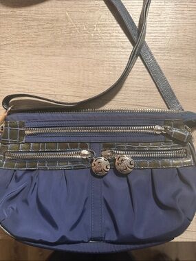 Brighton Go Go Navy Crossbody Bag with Croc-Trim Accent